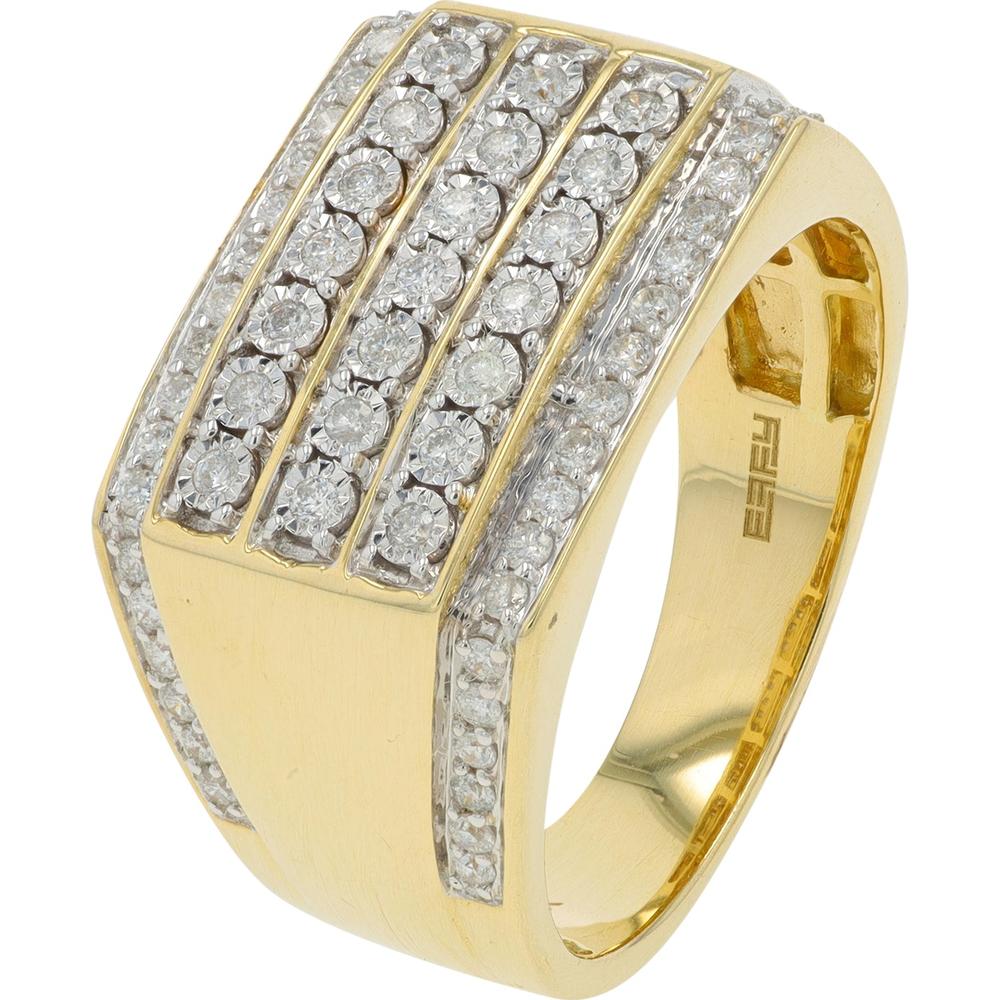 14K Yellow Gold EFFY Men's Statement Ring with Multi - Row Prong - Set Round Diamonds - 0.50 Carat Total Diamond Weight