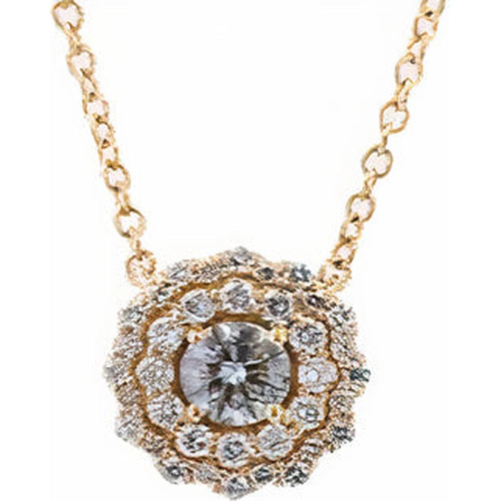14K Yellow Gold EFFY Round Diamond Halo Pendant Necklace - 0.48 Carat Total Diamond Weight