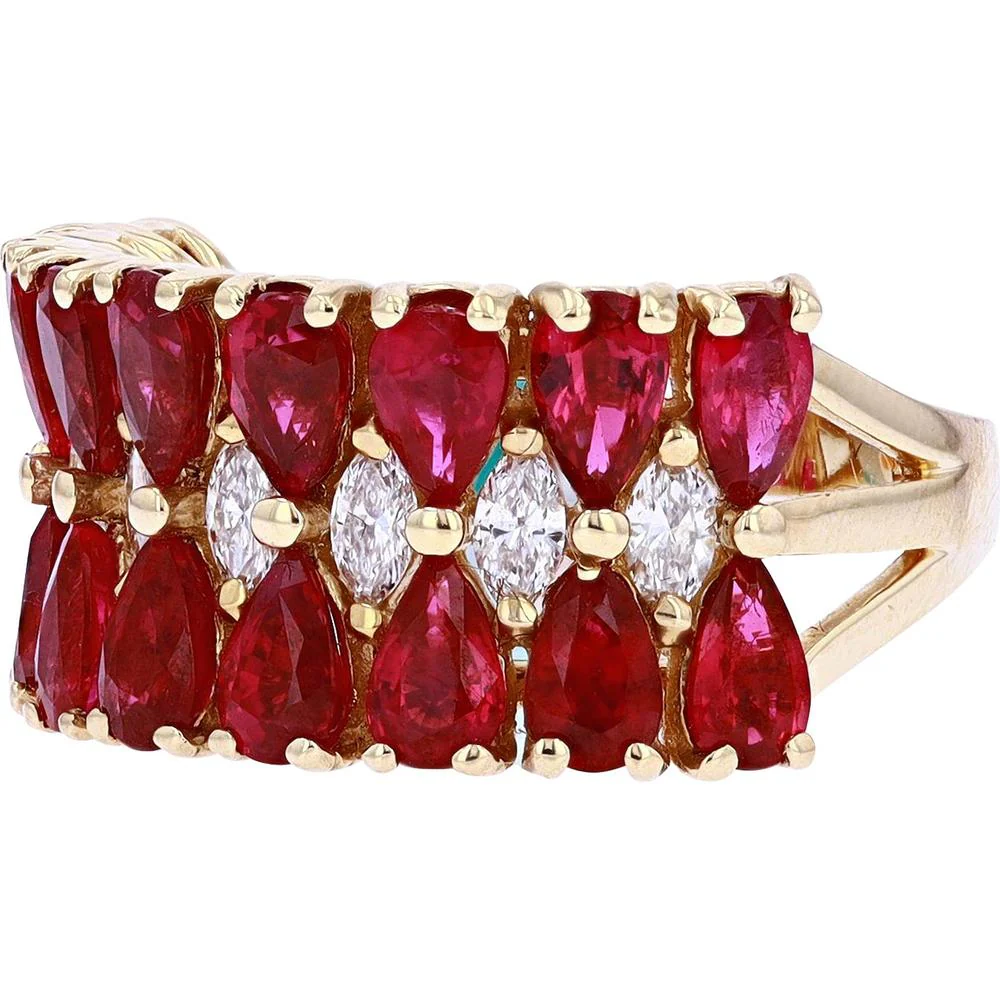 14K Yellow Gold EFFY Wide Band Ring with Pear - Shaped Rubies and Marquise Diamonds - 5.13 Carat Ruby TW, 0.49 Carat Diamond TW - Image 2