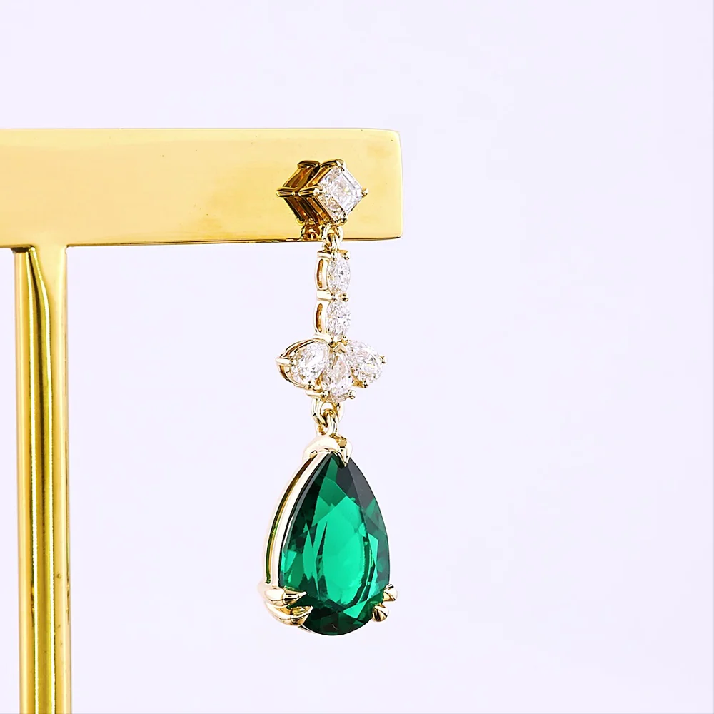14K Yellow Gold Emerald and Diamond Drop Earrings with Pear and Asscher Cut Stones - 4.14 Carat Total Gem Weight - Covaloro Fine Jewelry - Image 4