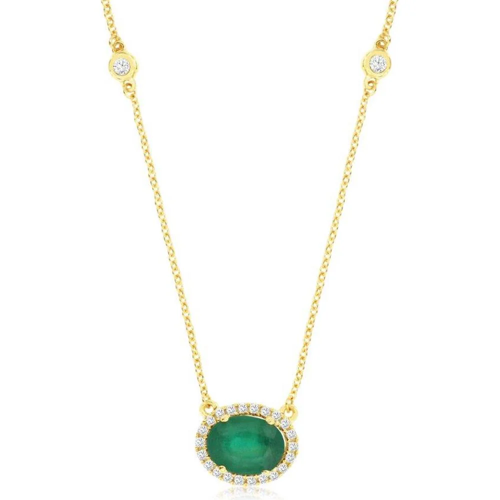 14K Yellow Gold Emerald & Diamond Pendant Necklace - 1.37 Carats Total Gem Weight - Royal Jewelry