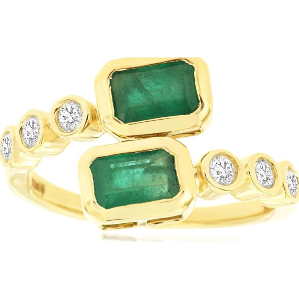 14K Yellow Gold Emerald & Diamond Ring - 1.1 Carats Emerald, 0.25 Carats Diamond Total Weight - Royal Jewelry