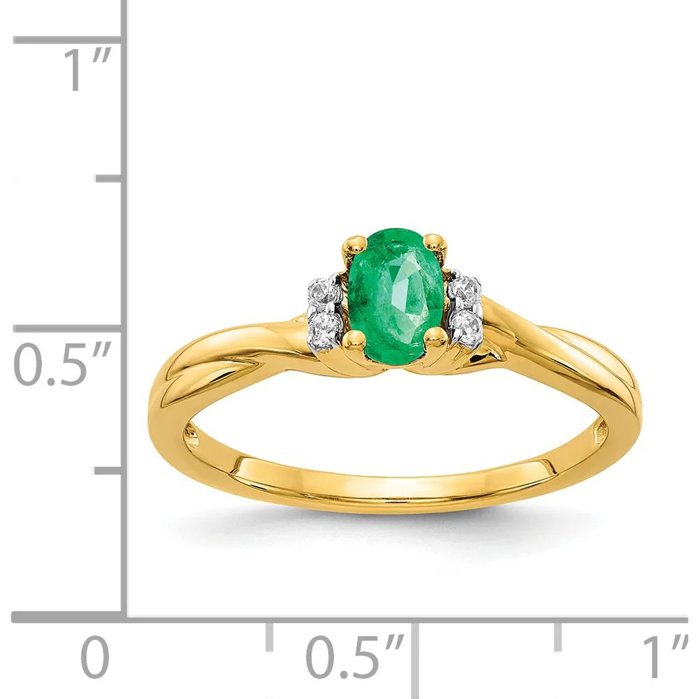 14K Yellow Gold Emerald and Diamond Ring with Oval Emerald - 0.42 Carat Emerald, 0.048 Carat Total Diamond Weight - Size 7 by Monteluci Fine Jewelry - Image 3