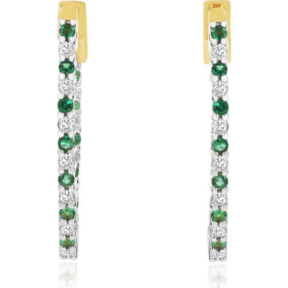 14K Yellow Gold Emerald and Diamond Stud Earrings - 1.11 Carats Total Gem Weight - Royal Jewelry