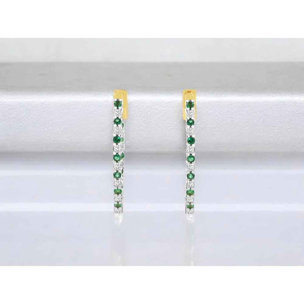 14K Yellow Gold Emerald and Diamond Stud Earrings - 1.11 Carats Total Gem Weight - Royal Jewelry - Image 2