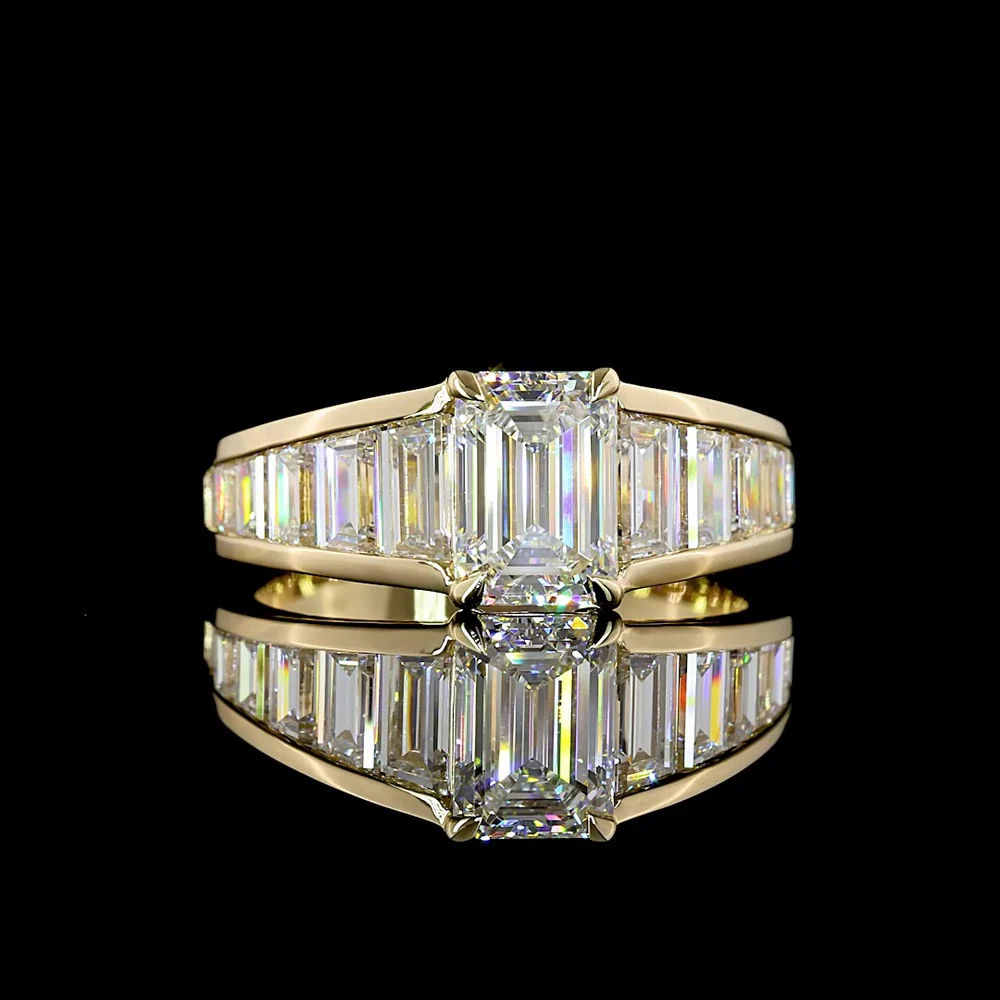 14K Yellow Gold Emerald Cut and Baguette Lab Diamond Ring - 1.25 Carats Center Stone, 2.97 Carats Total Diamond Weight - IGI Certified D VVS1 - Covaloro Fine Jewelry