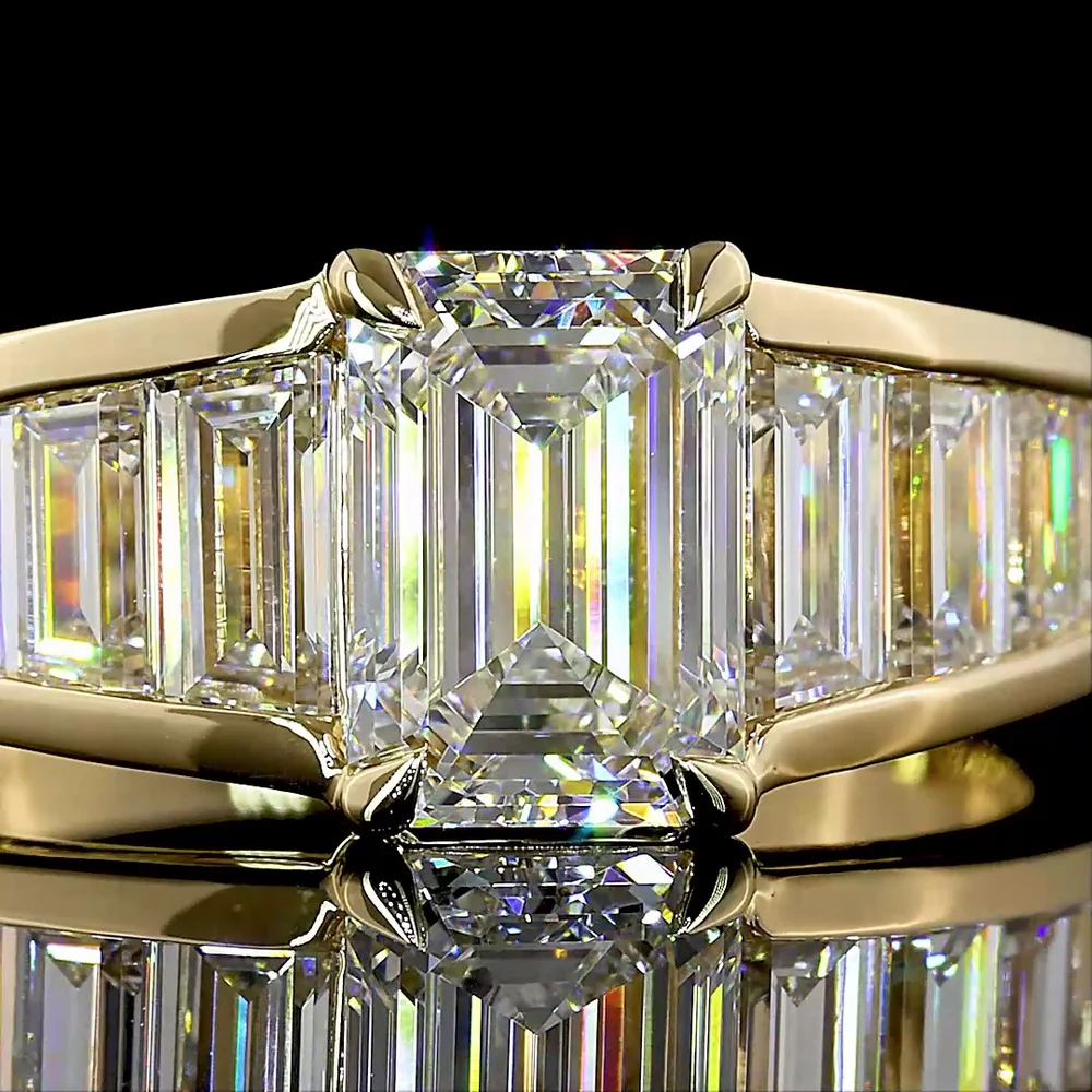 14K Yellow Gold Emerald Cut and Baguette Lab Diamond Ring - 1.25 Carats Center Stone, 2.97 Carats Total Diamond Weight - IGI Certified D VVS1 - Covaloro Fine Jewelry - Image 2