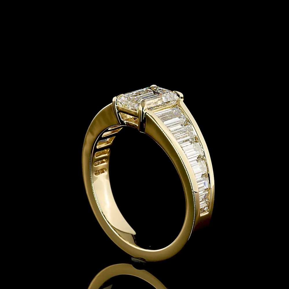 14K Yellow Gold Emerald Cut and Baguette Lab Diamond Ring - 1.25 Carats Center Stone, 2.97 Carats Total Diamond Weight - IGI Certified D VVS1 - Covaloro Fine Jewelry - Image 3