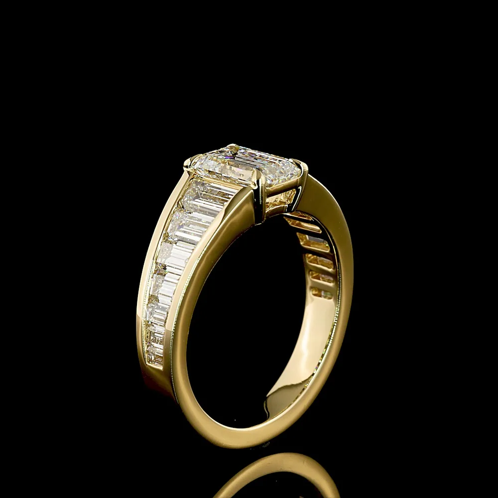 14K Yellow Gold Emerald Cut and Baguette Lab Diamond Ring - 1.25 Carats Center Stone, 2.97 Carats Total Diamond Weight - IGI Certified D VVS1 - Covaloro Fine Jewelry - Image 4