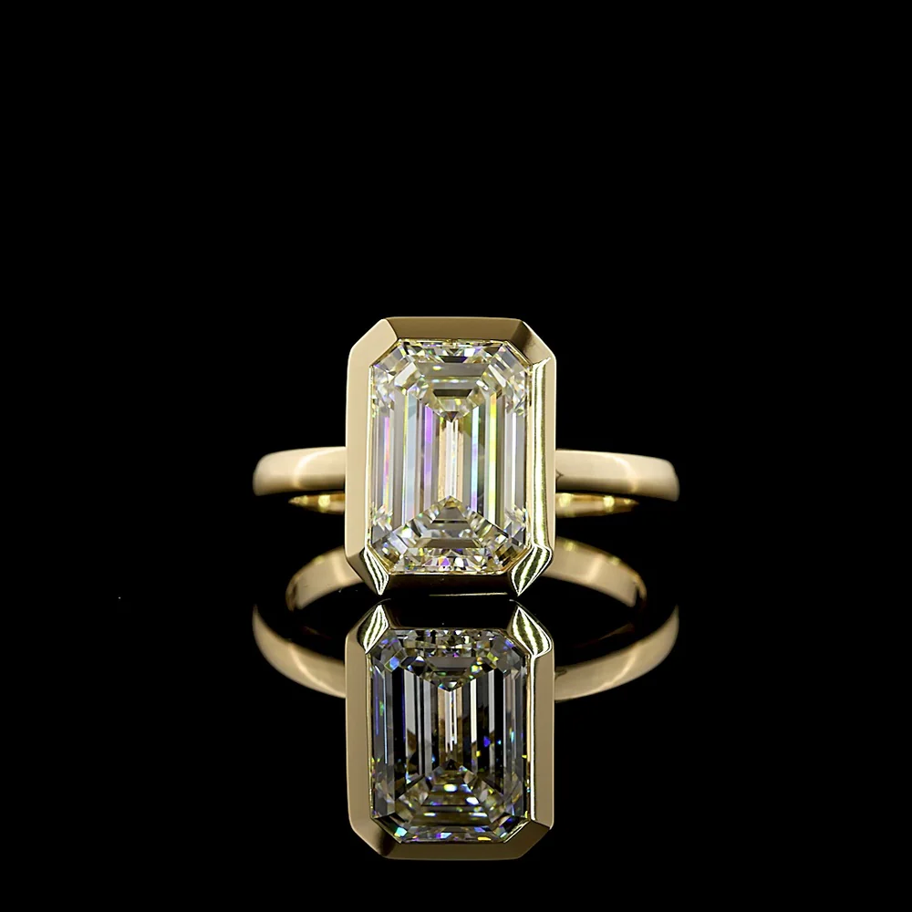14K Yellow Gold Emerald Cut Bezel Set Solitaire Ring with Lab Diamond - 3.19 Carat Total Weight - Covaloro Fine Jewelry