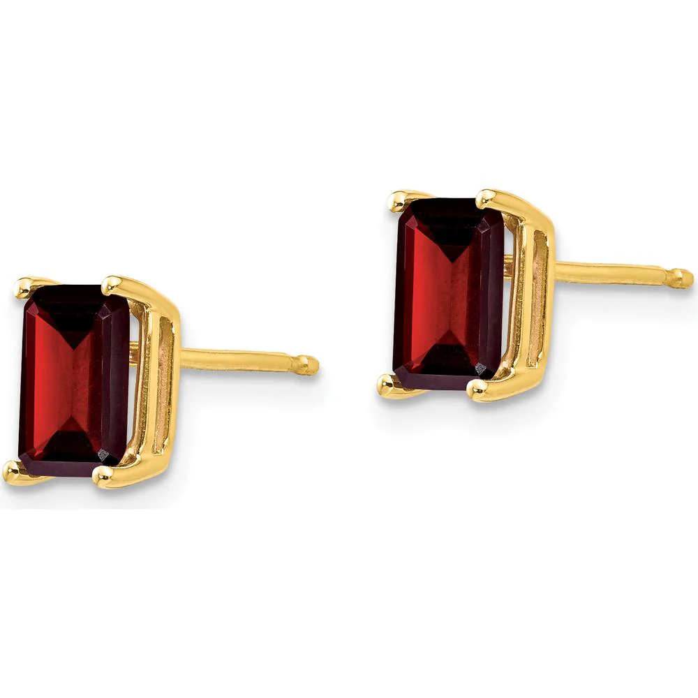 14K Yellow Gold Emerald Cut Garnet Stud Earrings - 1.25 Carat Total Garnet Weight by Monteluci Fine Jewelry - Image 2