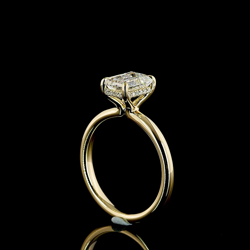 14K Yellow Gold Emerald Cut Hidden Halo Ring with 1.56 Carat Lab Grown D VVS2 Diamond and 0.08 Carat Brilliant Cut Halo Diamonds - IGI Certified Total 1.64 Carats - Covaloro Fine Jewelry - Image 3
