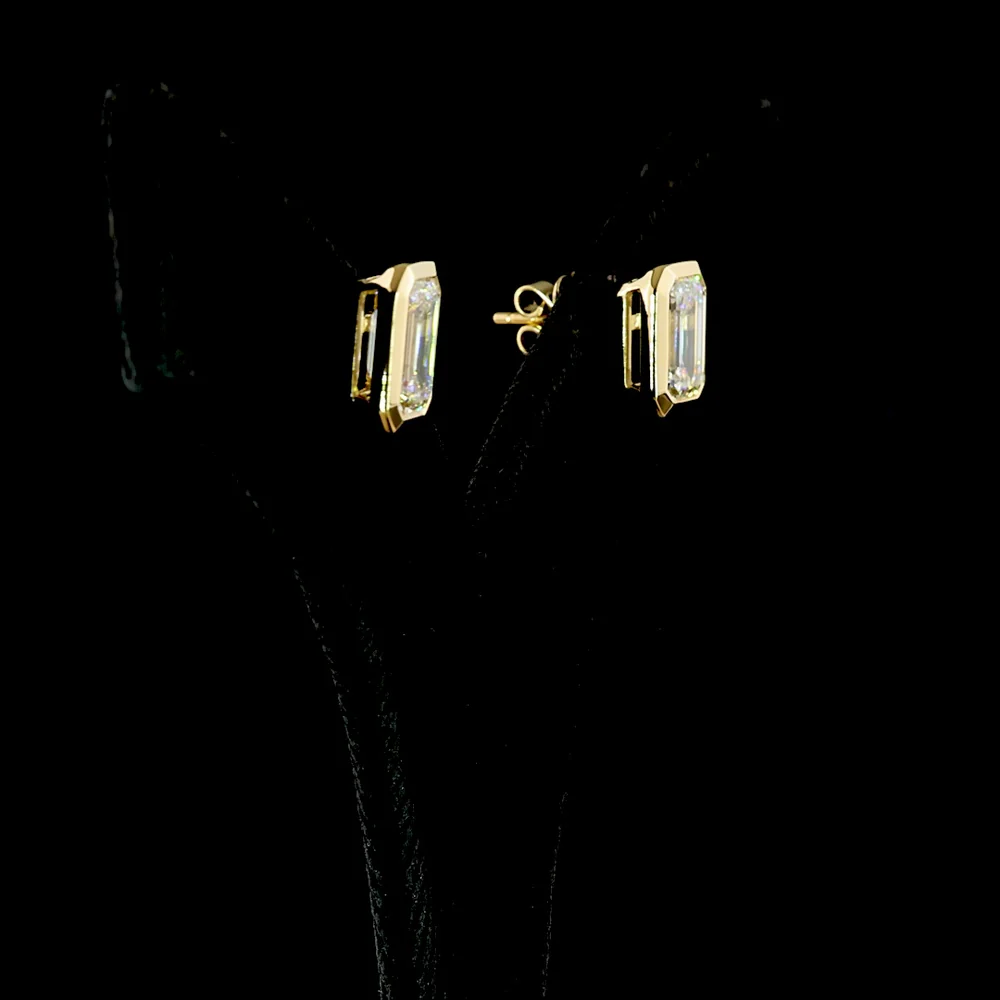 14K Yellow Gold Emerald Cut Lab Diamond Bezel Set Stud Earrings - 4.18 Carat Total Weight, IGI Certified D-E VVS1-VVS2 - Covaloro Fine Jewelry - Image 3