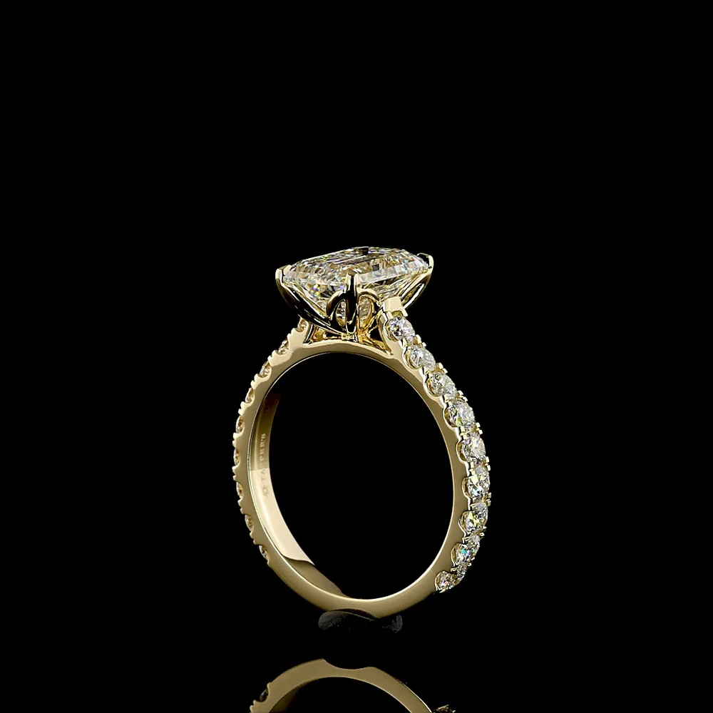 14K Yellow Gold Emerald Cut Lab Diamond Engagement Ring with Diamond Shank - 3.94 Carats Total Diamond Weight (3.07 Carats Center) - Covaloro Fine Jewelry - Image 3