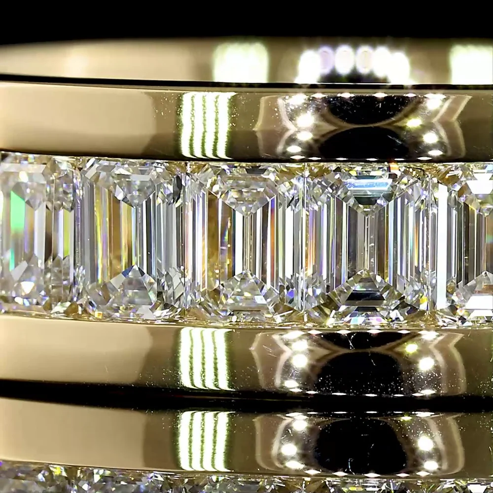 14K Yellow Gold Emerald Cut Lab Diamond Eternity Band - 3.93 Carat Total Diamond Weight, Channel Set, 27 Stones, E-F Color VS Clarity - Covaloro Fine Jewelry - Image 2