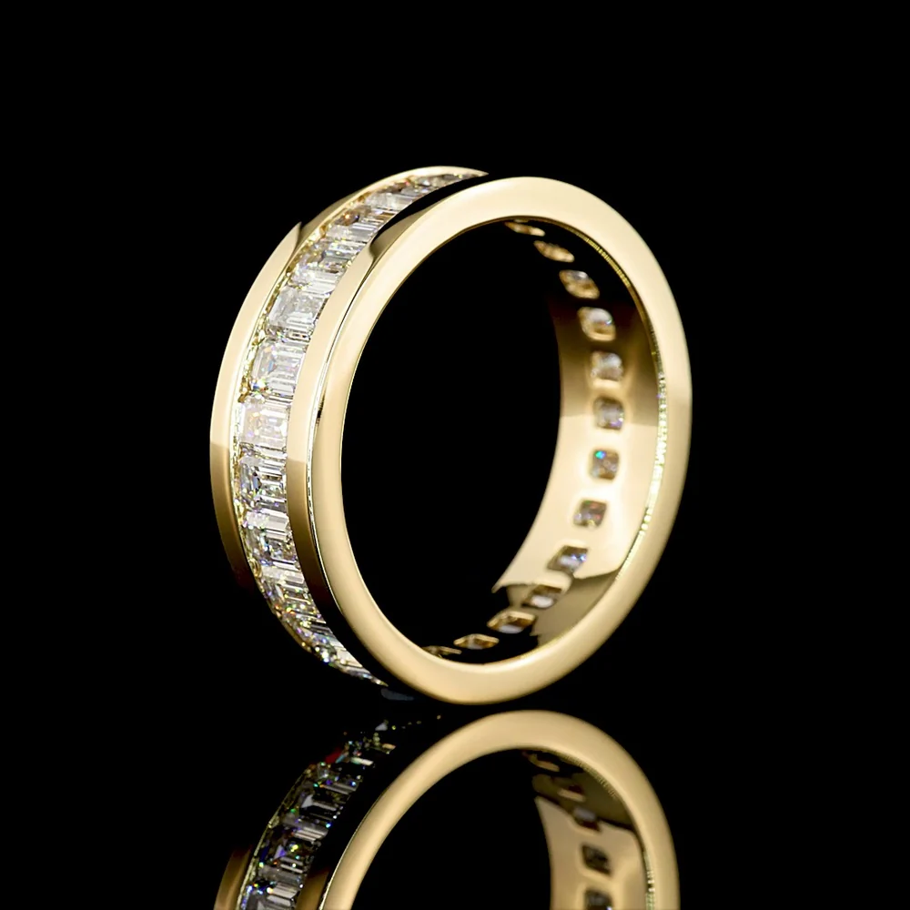 14K Yellow Gold Emerald Cut Lab Diamond Eternity Band - 3.93 Carat Total Diamond Weight, Channel Set, 27 Stones, E-F Color VS Clarity - Covaloro Fine Jewelry - Image 3