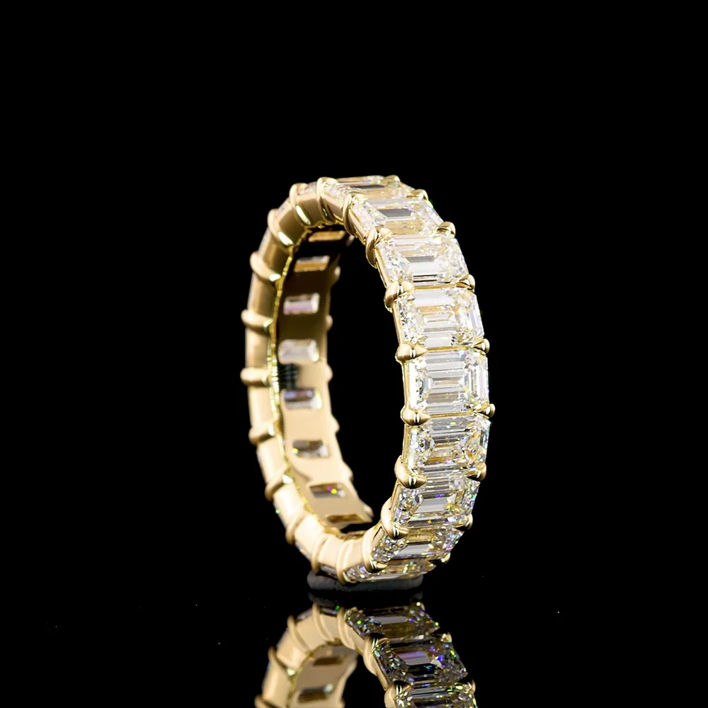 14K Yellow Gold Emerald Cut Lab Diamond Eternity Band - 5.10 Carat Total Weight with 19 Prong Set E-F VS1 Stones - Covaloro Fine Jewelry - Image 2