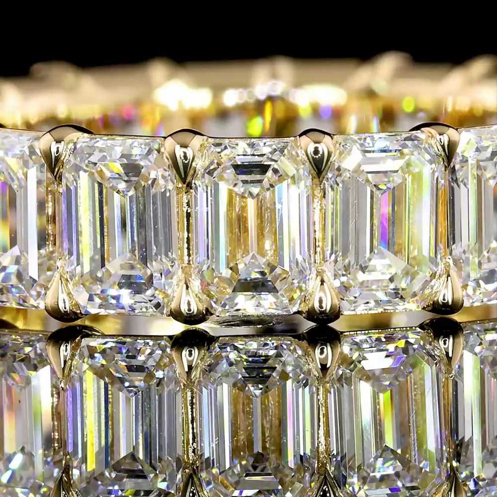 14K Yellow Gold Emerald Cut Lab Diamond Eternity Band - 5.10 Carat Total Weight with 19 Prong Set E-F VS1 Stones - Covaloro Fine Jewelry - Image 3
