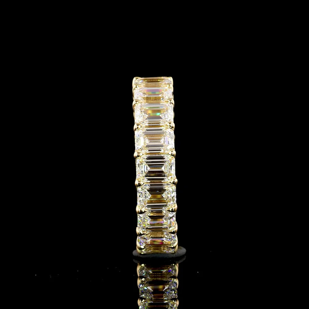 14K Yellow Gold Emerald Cut Lab Diamond Eternity Band - 5.10 Carat Total Weight with 19 Prong Set E-F VS1 Stones - Covaloro Fine Jewelry - Image 4