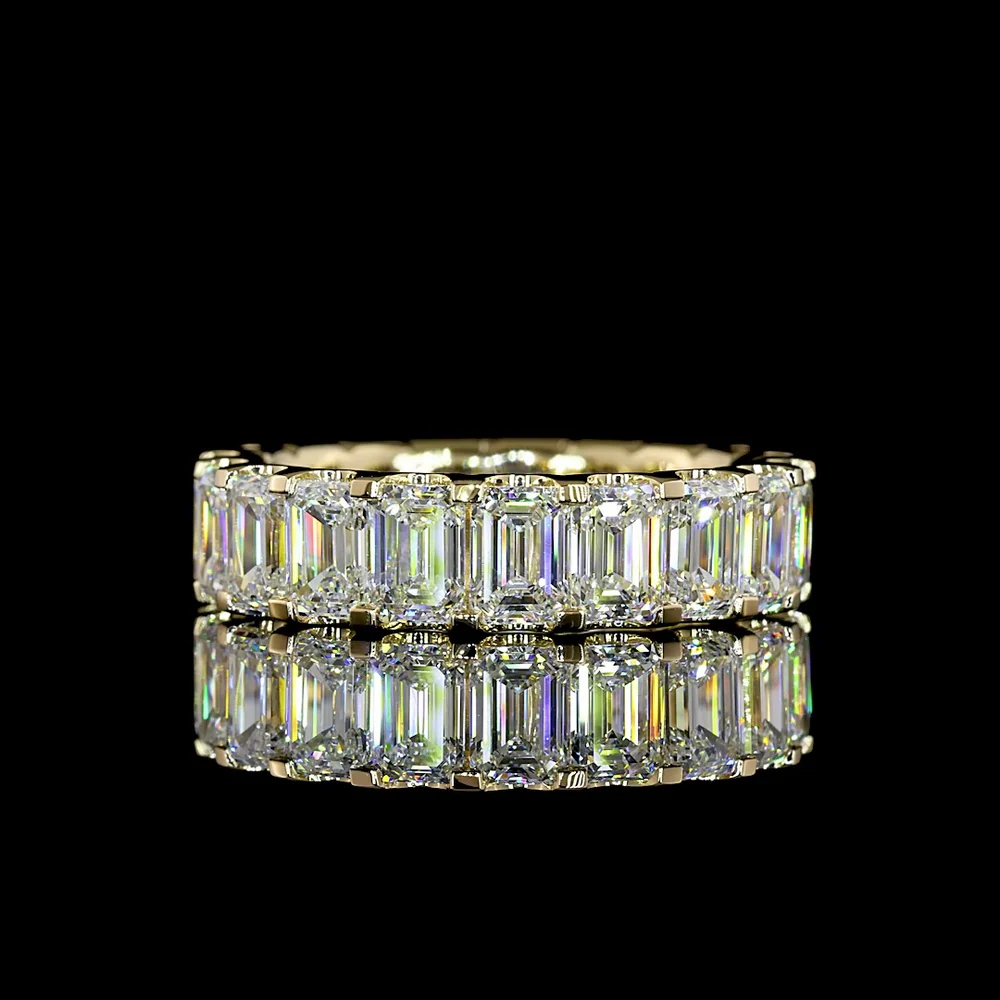 14K Yellow Gold Emerald Cut Lab Diamond Eternity Band with U Prong Setting - 5.97 Carats Total Weight, 19 Stones E-F VS Quality - Covaloro Fine Jewelry