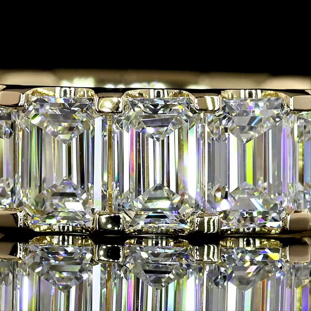 14K Yellow Gold Emerald Cut Lab Diamond Eternity Band with U Prong Setting - 5.97 Carats Total Weight, 19 Stones E-F VS Quality - Covaloro Fine Jewelry - Image 2