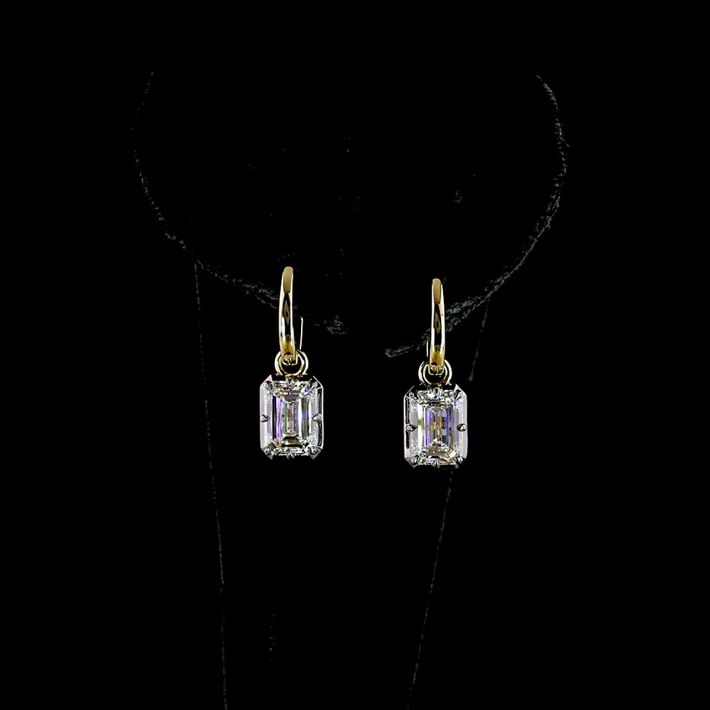 14K Yellow Gold Emerald Cut Lab Diamond Hanging Earrings - 3.15 Carat Total Weight, E-F VVS2 - Covaloro Fine Jewelry