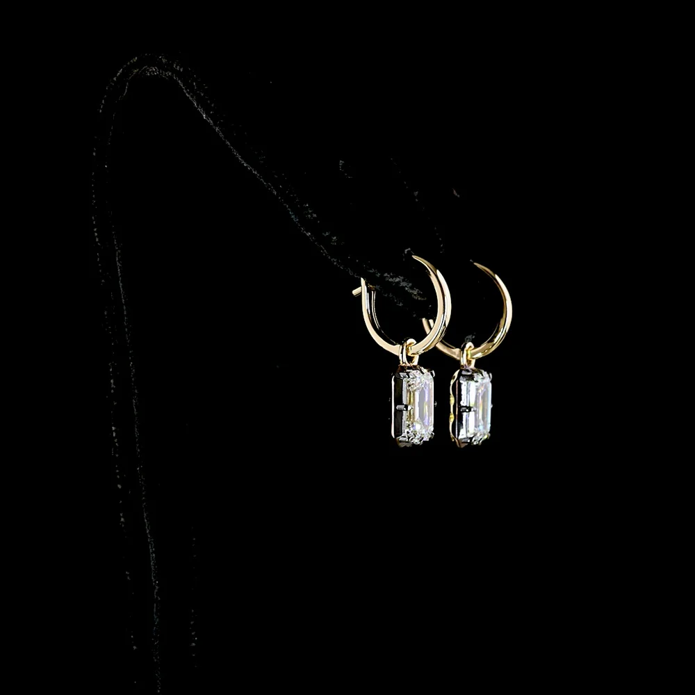14K Yellow Gold Emerald Cut Lab Diamond Hanging Earrings - 3.15 Carat Total Weight, E-F VVS2 - Covaloro Fine Jewelry - Image 3