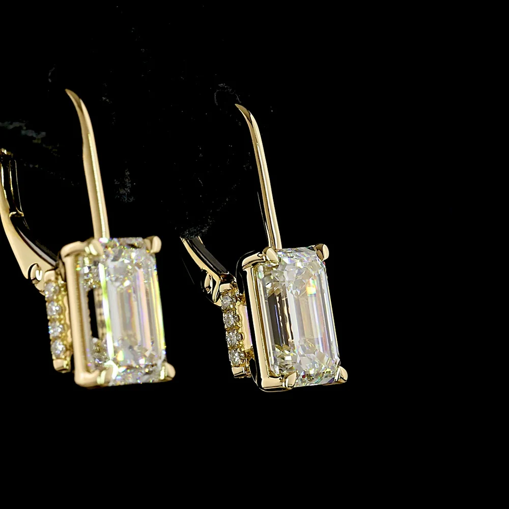 14K Yellow Gold Emerald Cut Lab Diamond Hanging Earrings with Brilliant Cut Accents - 8.42 Total Carat Weight - Covaloro Fine Jewelry - Image 4