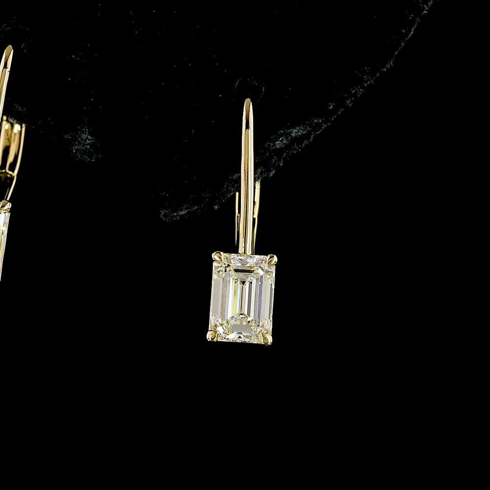 14K Yellow Gold Emerald Cut Lab Diamond Hanging Earrings with Lever Back Closure and Accent Diamonds - 1.08 Carat Total Weight E-F VS1 - Covaloro Fine Jewelry - Image 2
