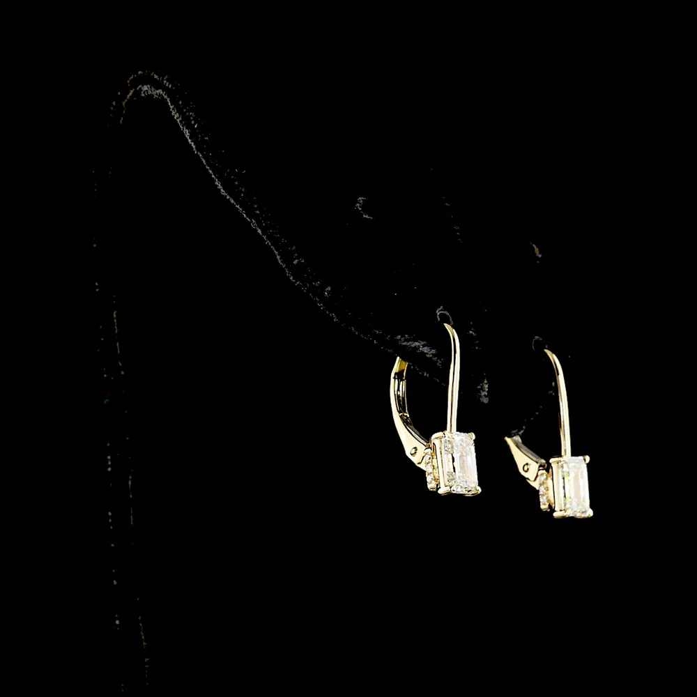 14K Yellow Gold Emerald Cut Lab Diamond Hanging Earrings with Lever Back Closure and Accent Diamonds - 1.08 Carat Total Weight E-F VS1 - Covaloro Fine Jewelry - Image 3