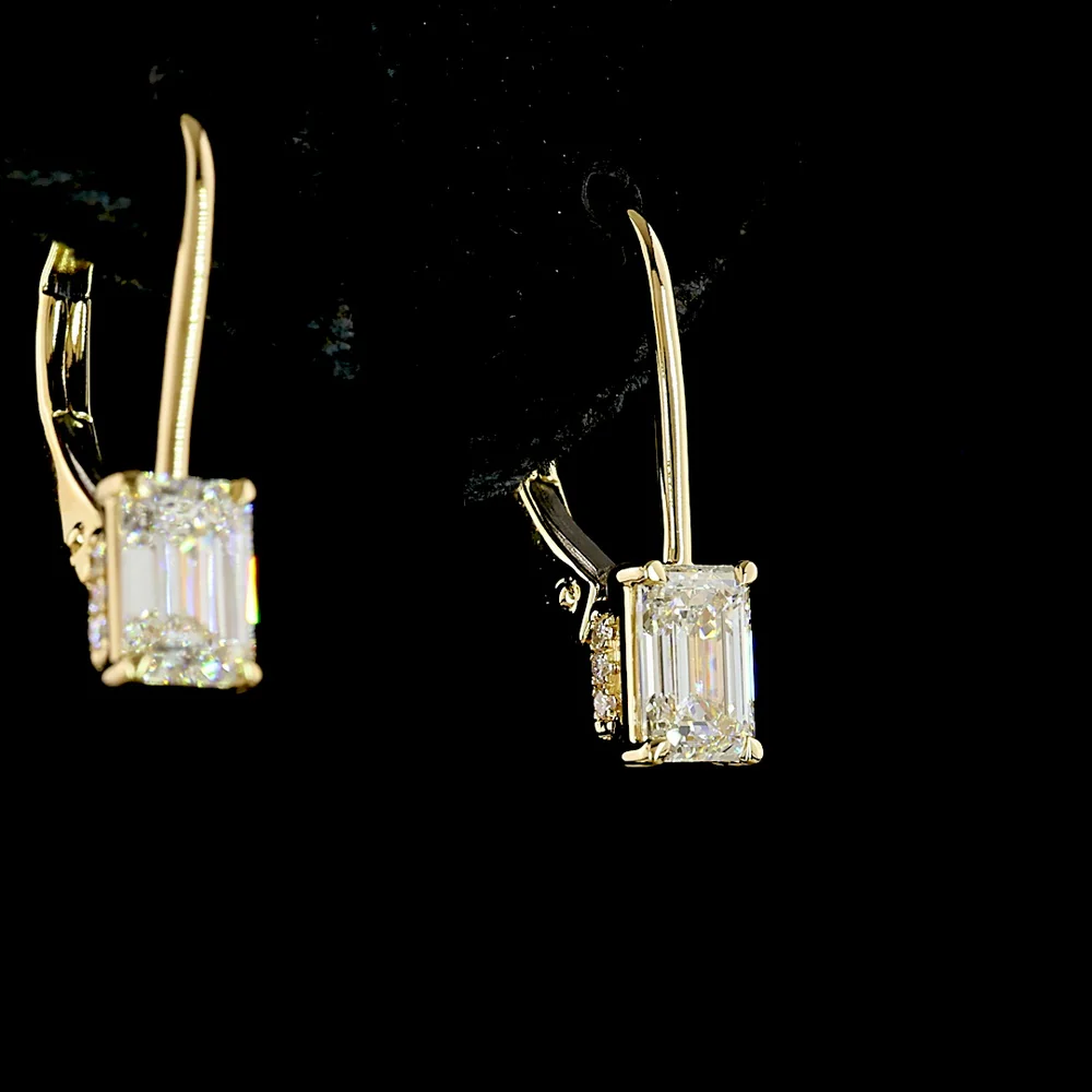 14K Yellow Gold Emerald Cut Lab Diamond Hanging Earrings with Lever Back Closure and Accent Diamonds - 1.08 Carat Total Weight E-F VS1 - Covaloro Fine Jewelry - Image 4