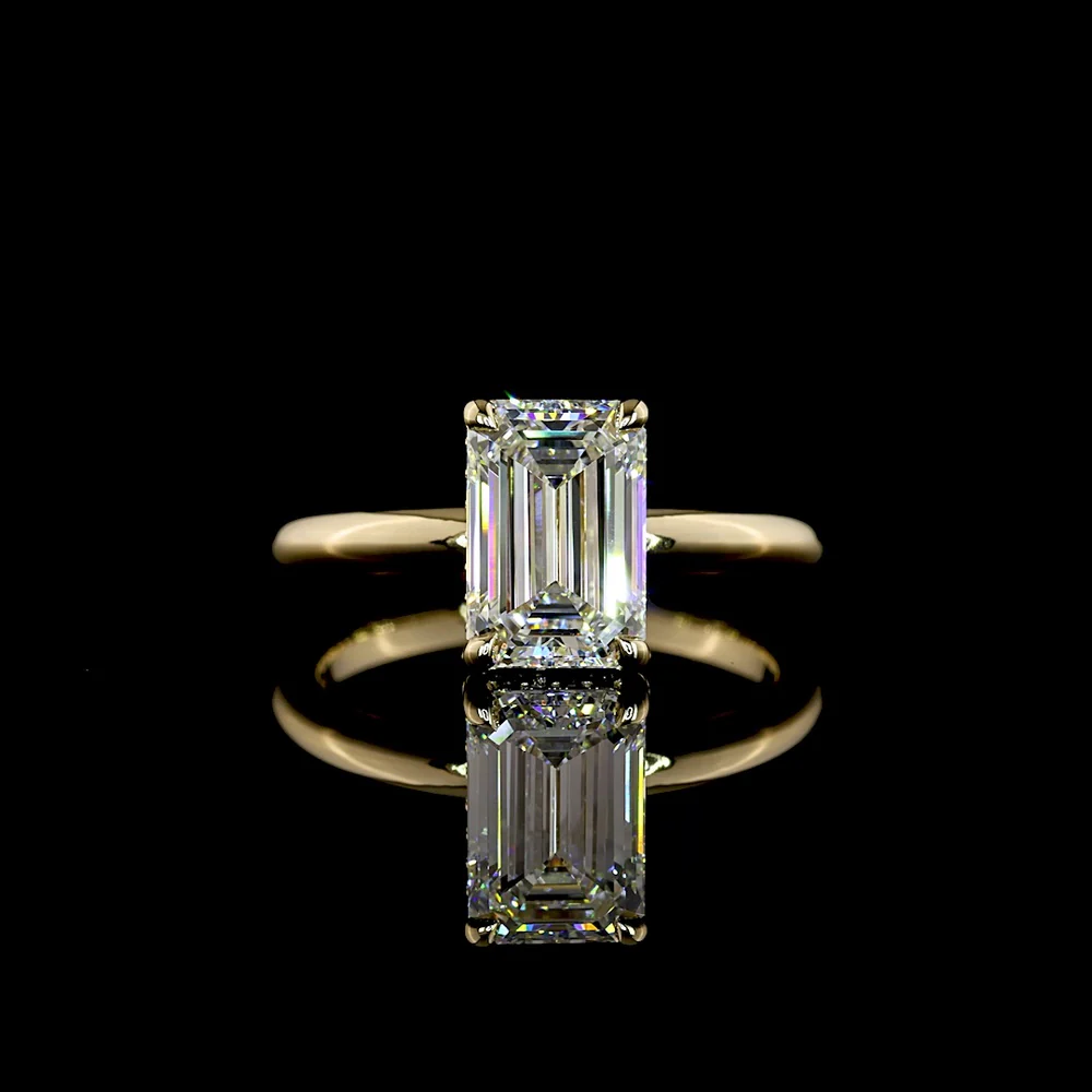 14K Yellow Gold Emerald Cut Lab Diamond Hidden Halo Ring - 2.26 Carat Total Weight (2.17 Carat Center, E VVS2, IGI Certified) - Covaloro Fine Jewelry