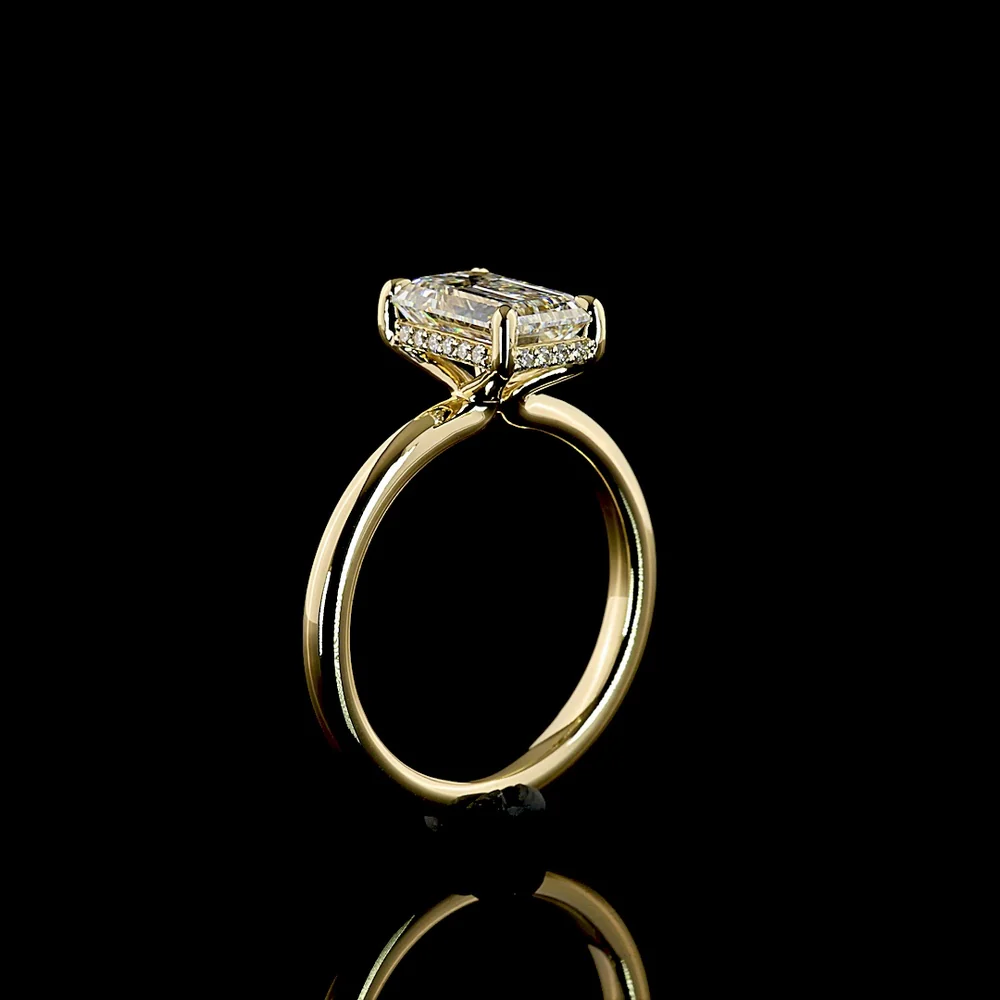 14K Yellow Gold Emerald Cut Lab Diamond Hidden Halo Ring - 2.26 Carat Total Weight (2.17 Carat Center, E VVS2, IGI Certified) - Covaloro Fine Jewelry - Image 4