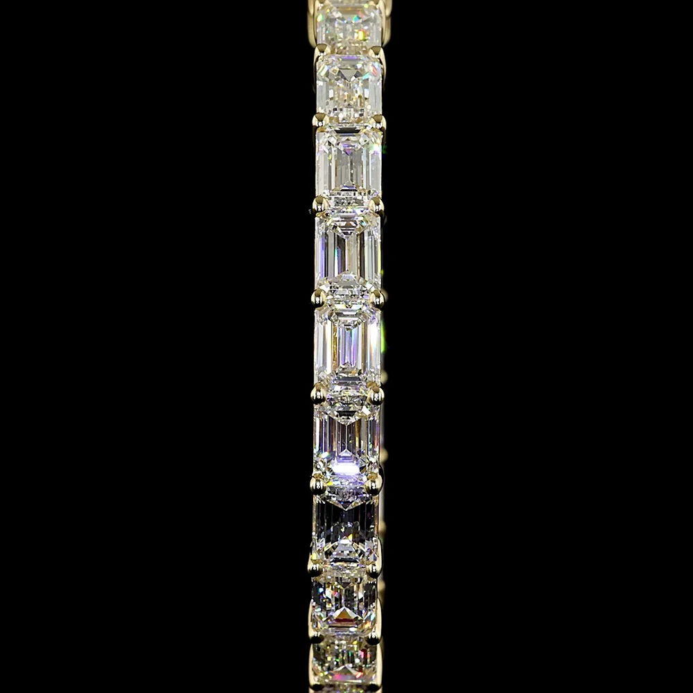 14K Yellow Gold Emerald Cut Lab Diamond Hoop Earrings - 11.12 Carat Total Weight, East-West Prong Setting, E-F VS Clarity - Covaloro Fine Jewelry - Image 3