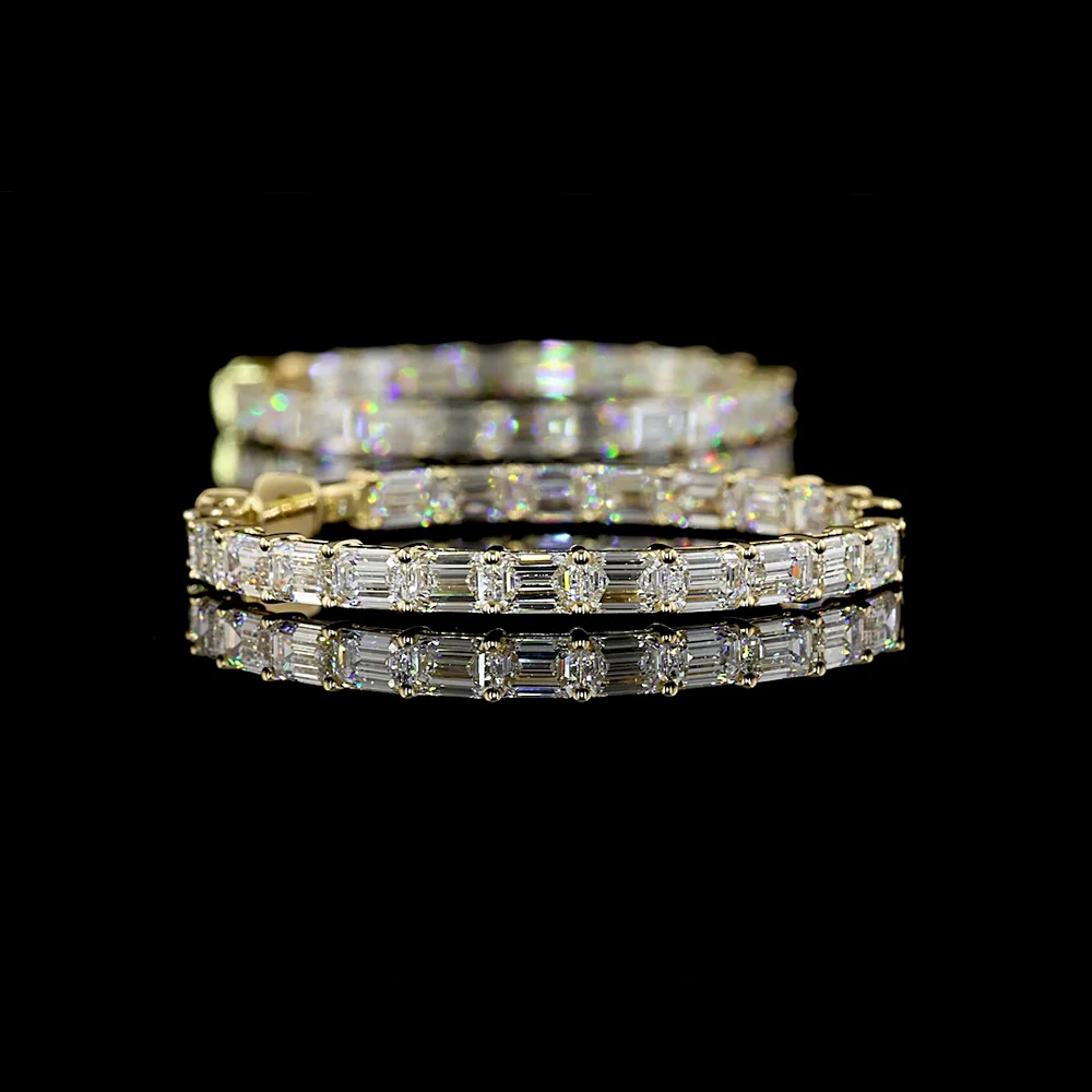 14K Yellow Gold Emerald Cut Lab Diamond Hoop Earrings - 11.12 Carat Total Weight, East-West Prong Setting, E-F VS Clarity - Covaloro Fine Jewelry - Image 4