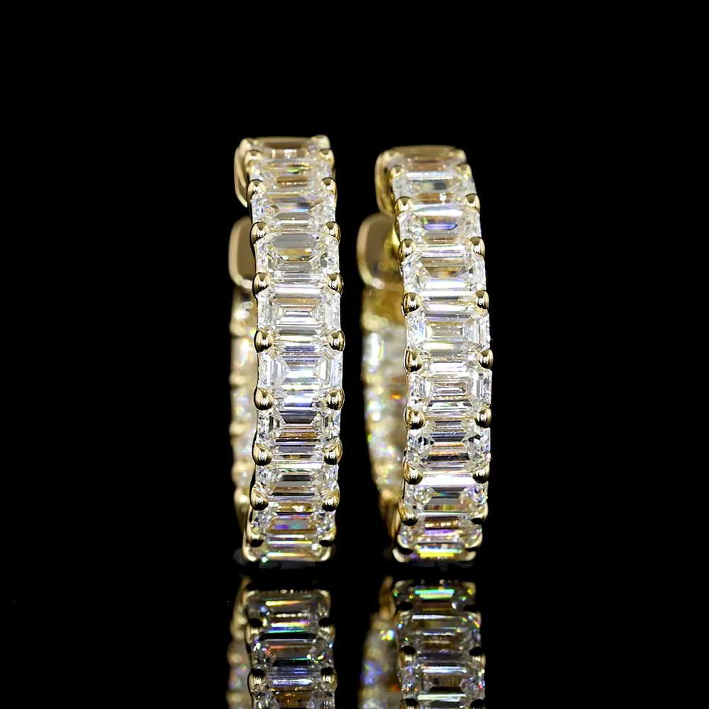 14K Yellow Gold Emerald Cut Lab Diamond Huggie Earrings - 1.49 Carat Total Weight, E-F VS1 Clarity, 28 Stones - Covaloro Fine Jewelry - Image 2