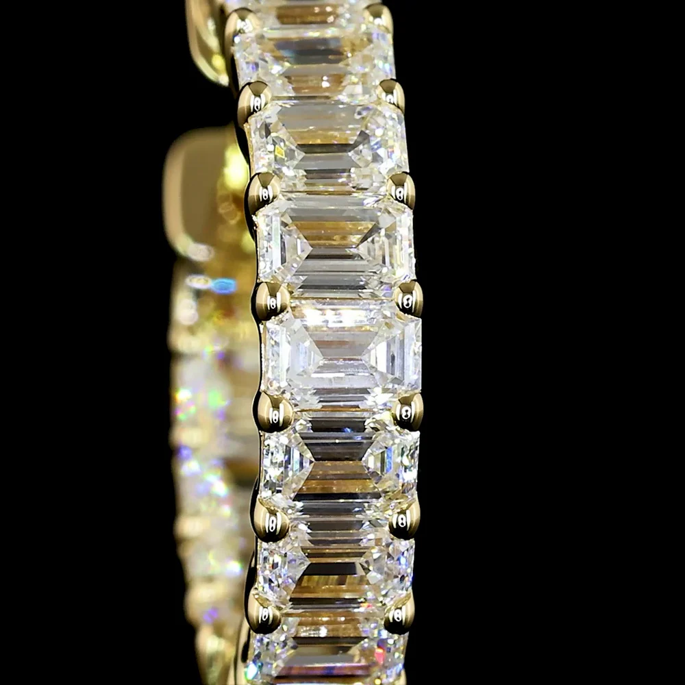 14K Yellow Gold Emerald Cut Lab Diamond Huggie Earrings - 1.49 Carat Total Weight, E-F VS1 Clarity, 28 Stones - Covaloro Fine Jewelry - Image 3