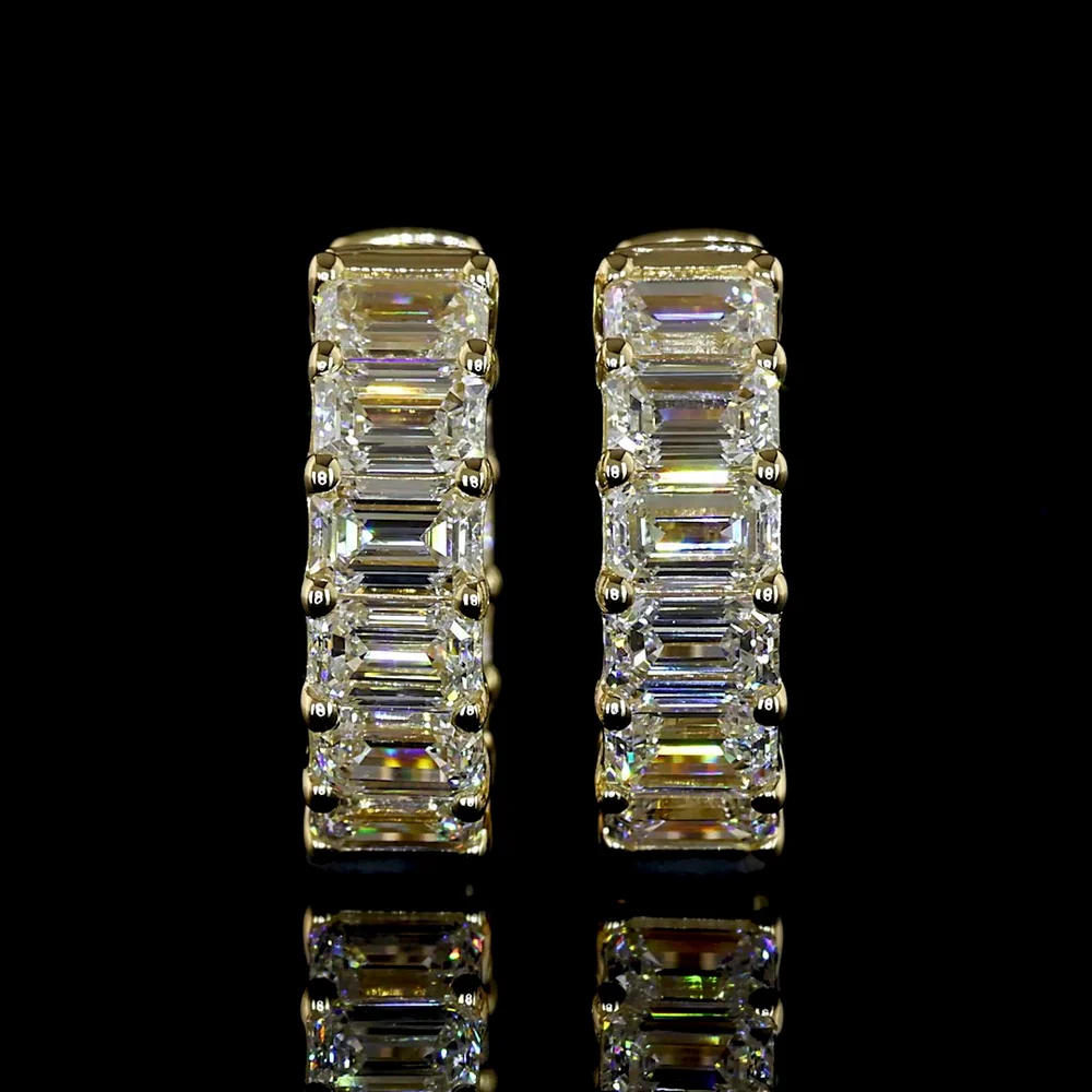 14K Yellow Gold Emerald Cut Lab Diamond Huggie Earrings - 2.97 Carat Total Weight, E-F Color VS Clarity with Prong Setting - Covaloro Fine Jewelry - Image 2