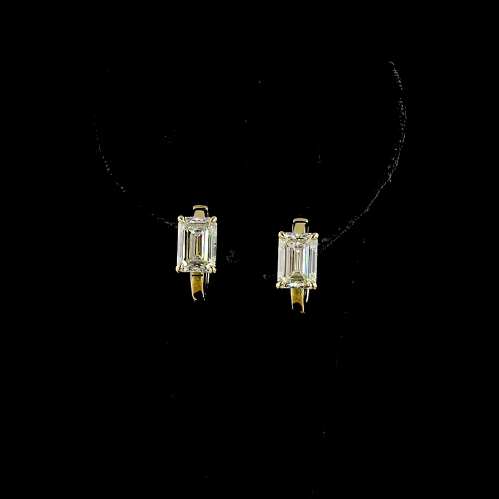 14K Yellow Gold Emerald Cut Lab Diamond Huggie Earrings - 3.06 Carat Total Weight (E-F Color, VVS2 Clarity) - Covaloro Fine Jewelry