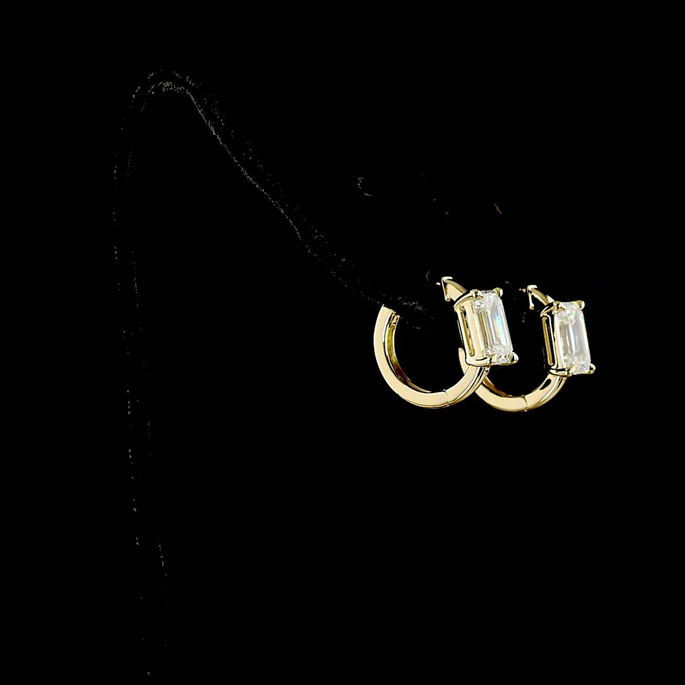 14K Yellow Gold Emerald Cut Lab Diamond Huggie Earrings - 3.06 Carat Total Weight (E-F Color, VVS2 Clarity) - Covaloro Fine Jewelry - Image 3