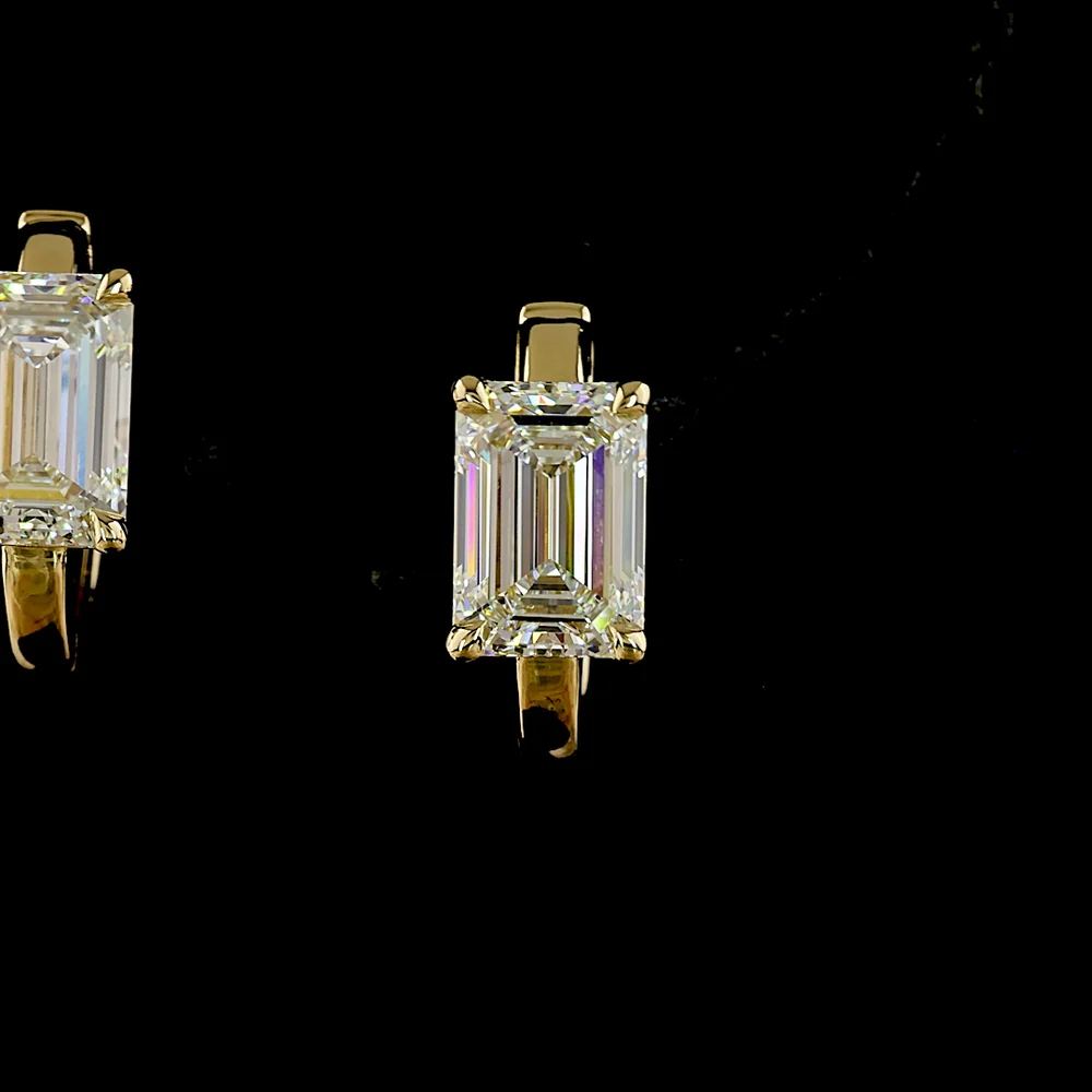 14K Yellow Gold Emerald Cut Lab Diamond Huggie Earrings - 3.06 Total Carat Weight, E VVS2 - Covaloro Fine Jewelry - Image 2