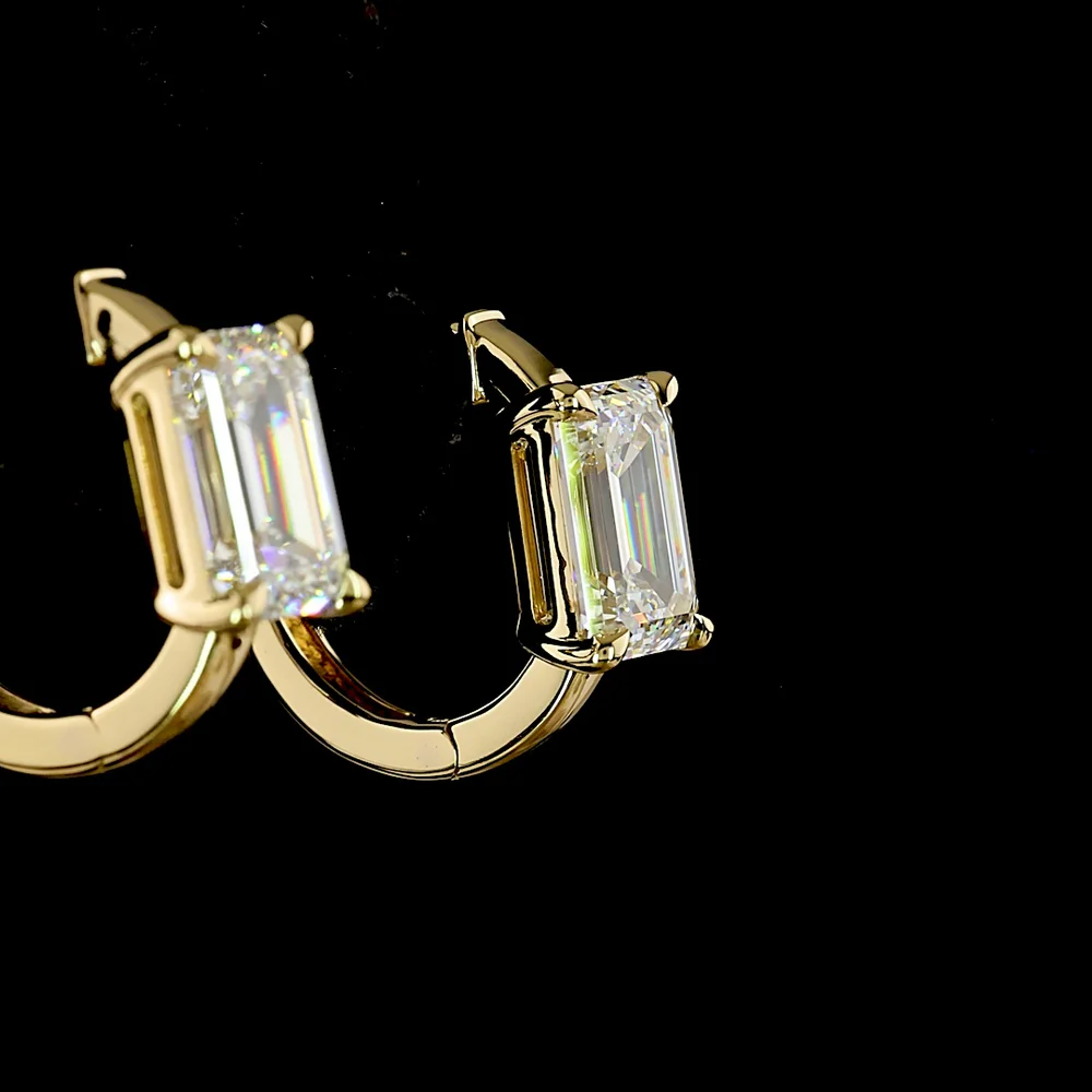 14K Yellow Gold Emerald Cut Lab Diamond Huggie Earrings - 3.06 Total Carat Weight, E VVS2 - Covaloro Fine Jewelry - Image 4