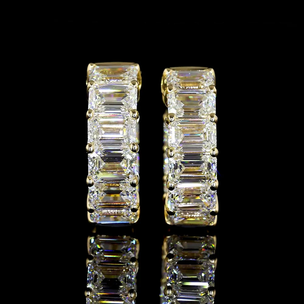 14K Yellow Gold Emerald Cut Lab Diamond Huggie Earrings - 4.18 Carats Total Diamond Weight - Covaloro Fine Jewelry