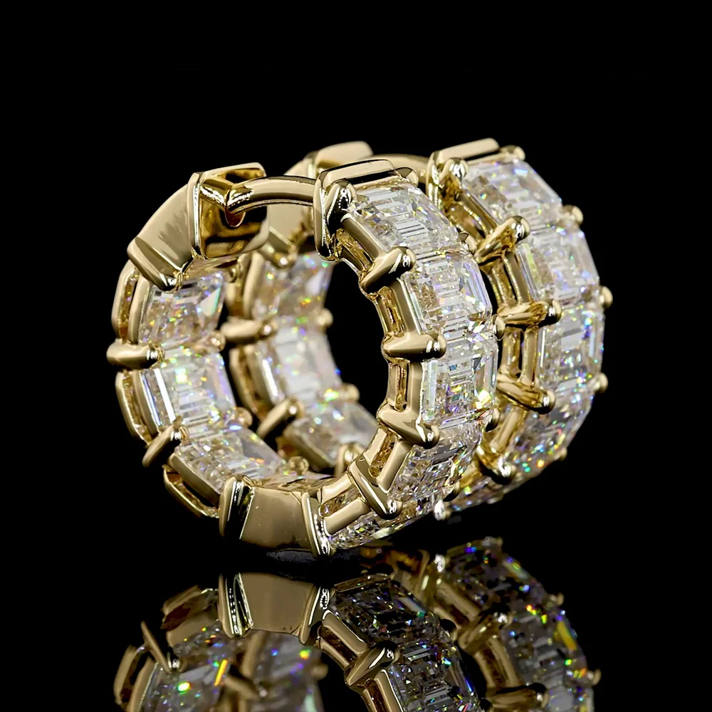 14K Yellow Gold Emerald Cut Lab Diamond Huggie Earrings - 5.18 Carat Total Weight, 16 Stones, E-F Color VS Clarity - Covaloro Fine Jewelry