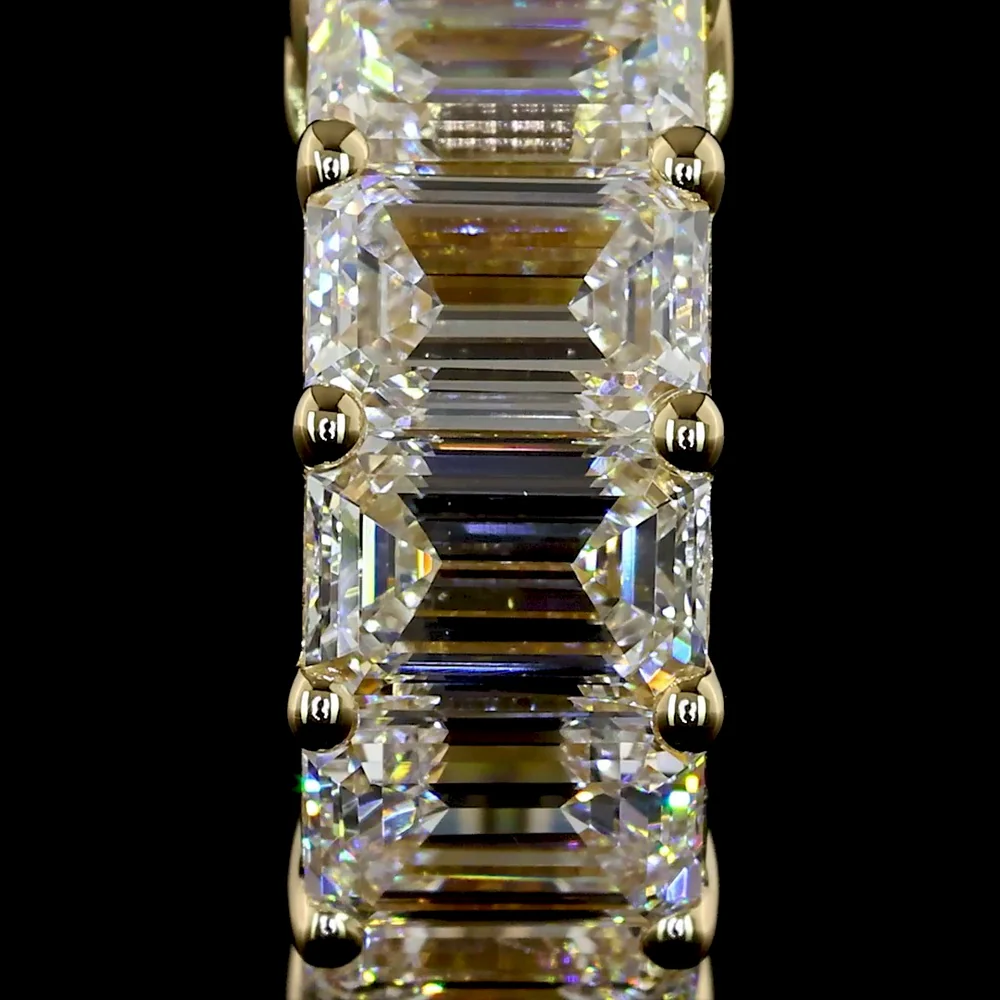 14K Yellow Gold Emerald Cut Lab Diamond Huggie Earrings - 5.18 Carat Total Weight, 16 Stones, E-F Color VS Clarity - Covaloro Fine Jewelry - Image 3