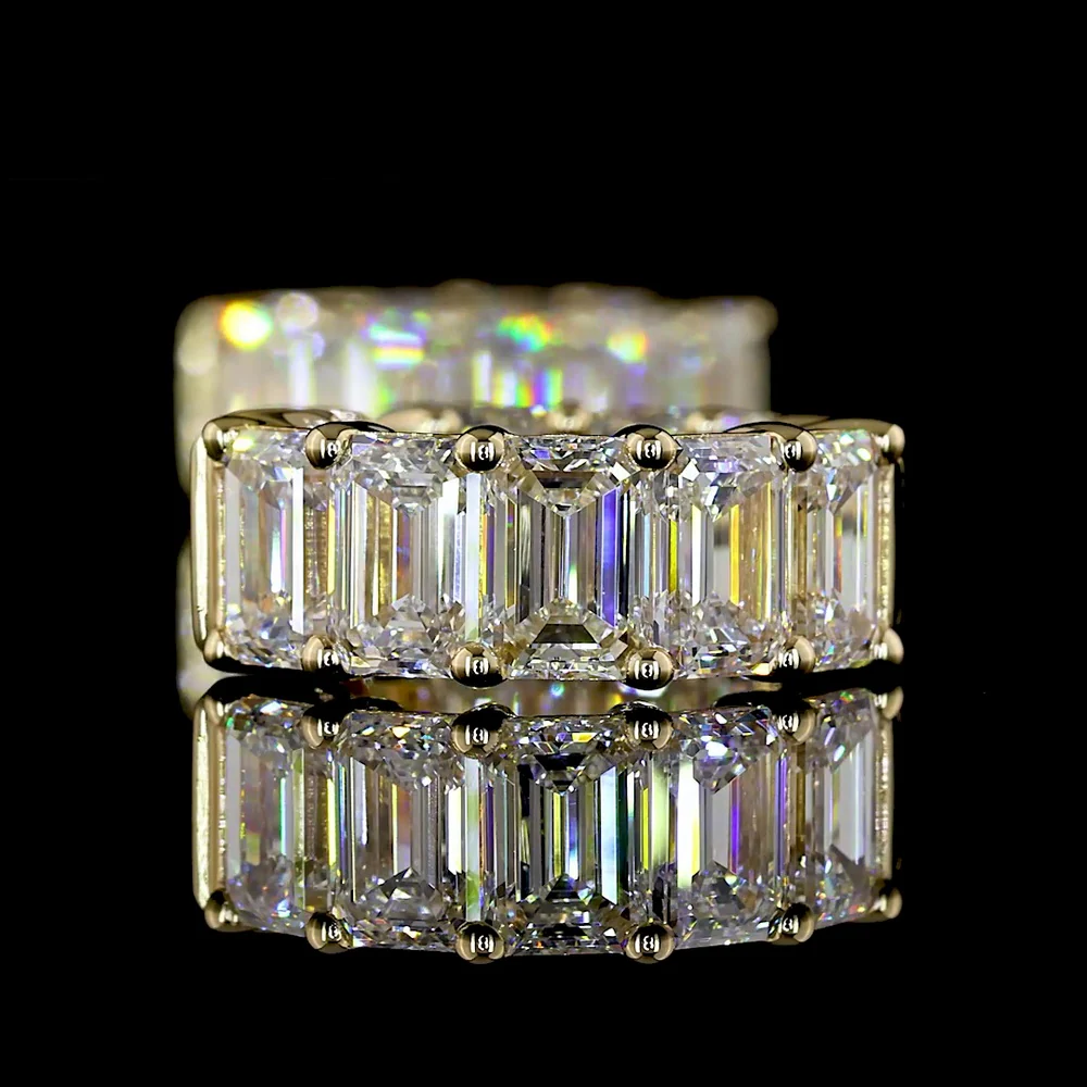 14K Yellow Gold Emerald Cut Lab Diamond Huggie Earrings - 5.18 Carat Total Weight, 16 Stones, E-F Color VS Clarity - Covaloro Fine Jewelry - Image 4