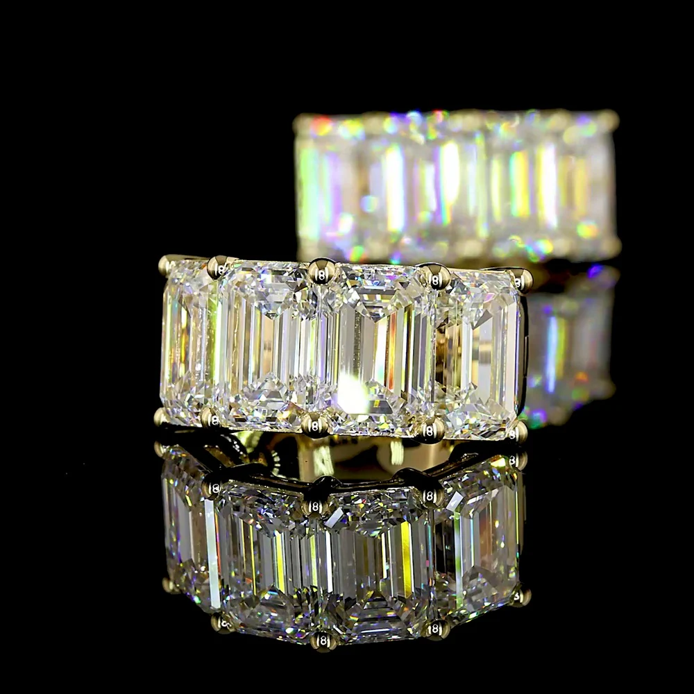 14K Yellow Gold Emerald Cut Lab Diamond Huggie Earrings - 6.08 Carats Total Diamond Weight (E-F Color, VS Clarity) - Covaloro Fine Jewelry - Image 3