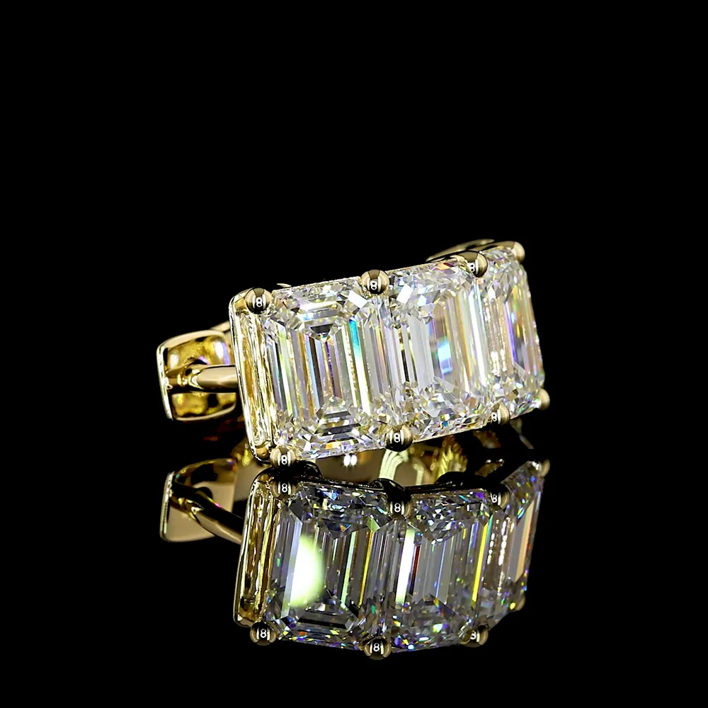 14K Yellow Gold Emerald Cut Lab Diamond Huggie Earrings - 6.08 Carats Total Diamond Weight (E-F Color, VS Clarity) - Covaloro Fine Jewelry - Image 4