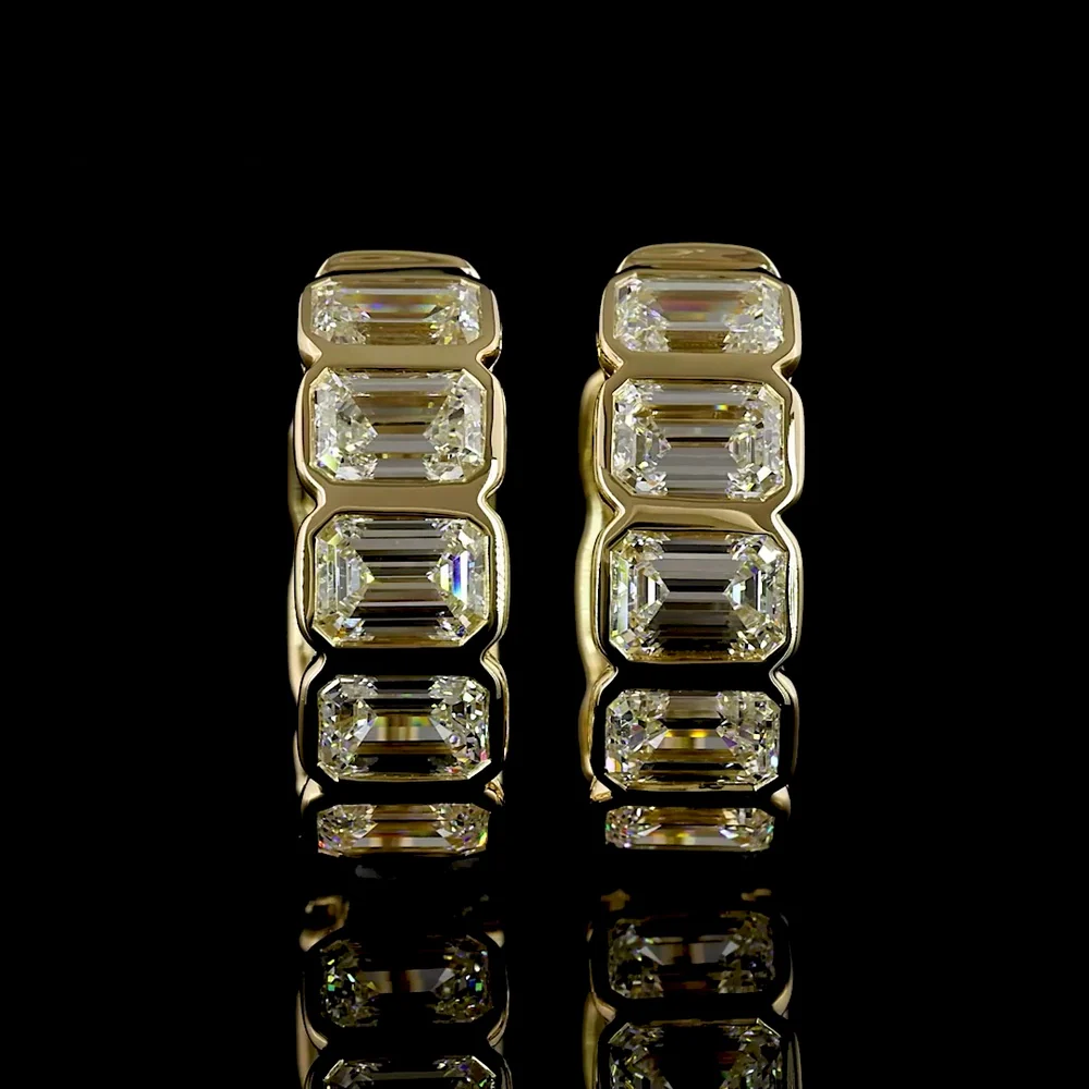 14K Yellow Gold Emerald Cut Lab Diamond Huggie Earrings with Bezel Setting - 3.59 Carat Total Weight (F VS1) - Covaloro Fine Jewelry - Image 2