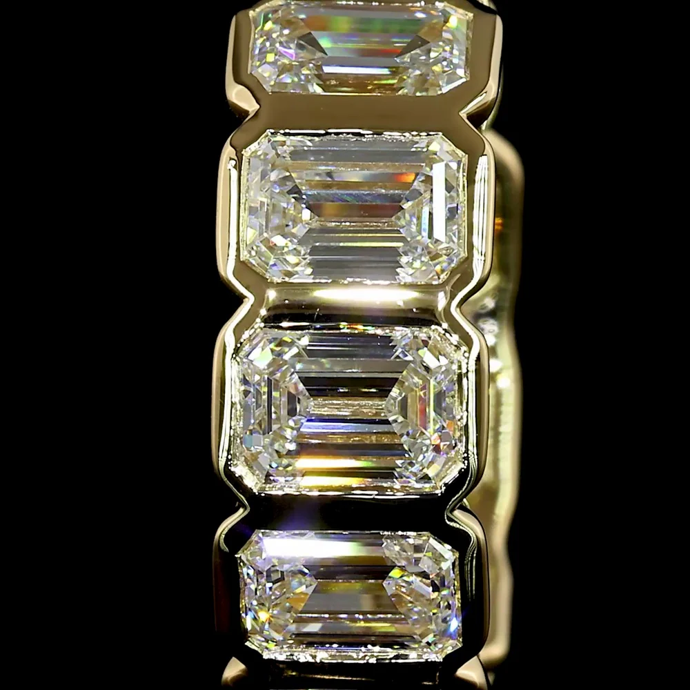 14K Yellow Gold Emerald Cut Lab Diamond Huggie Earrings with Bezel Setting - 3.59 Carat Total Weight (F VS1) - Covaloro Fine Jewelry - Image 3